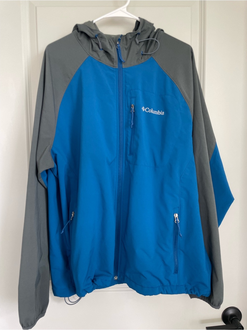 Columbia Blue Gray Hooded Softshell Jacket | XL | Outdoor Hiking Windbreaker